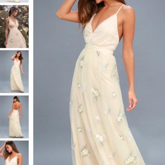 Lulu's Embroidered Cream MaxiDress - for Wedding Rehearsal or Engagement photos! - Picture 1 of 7
